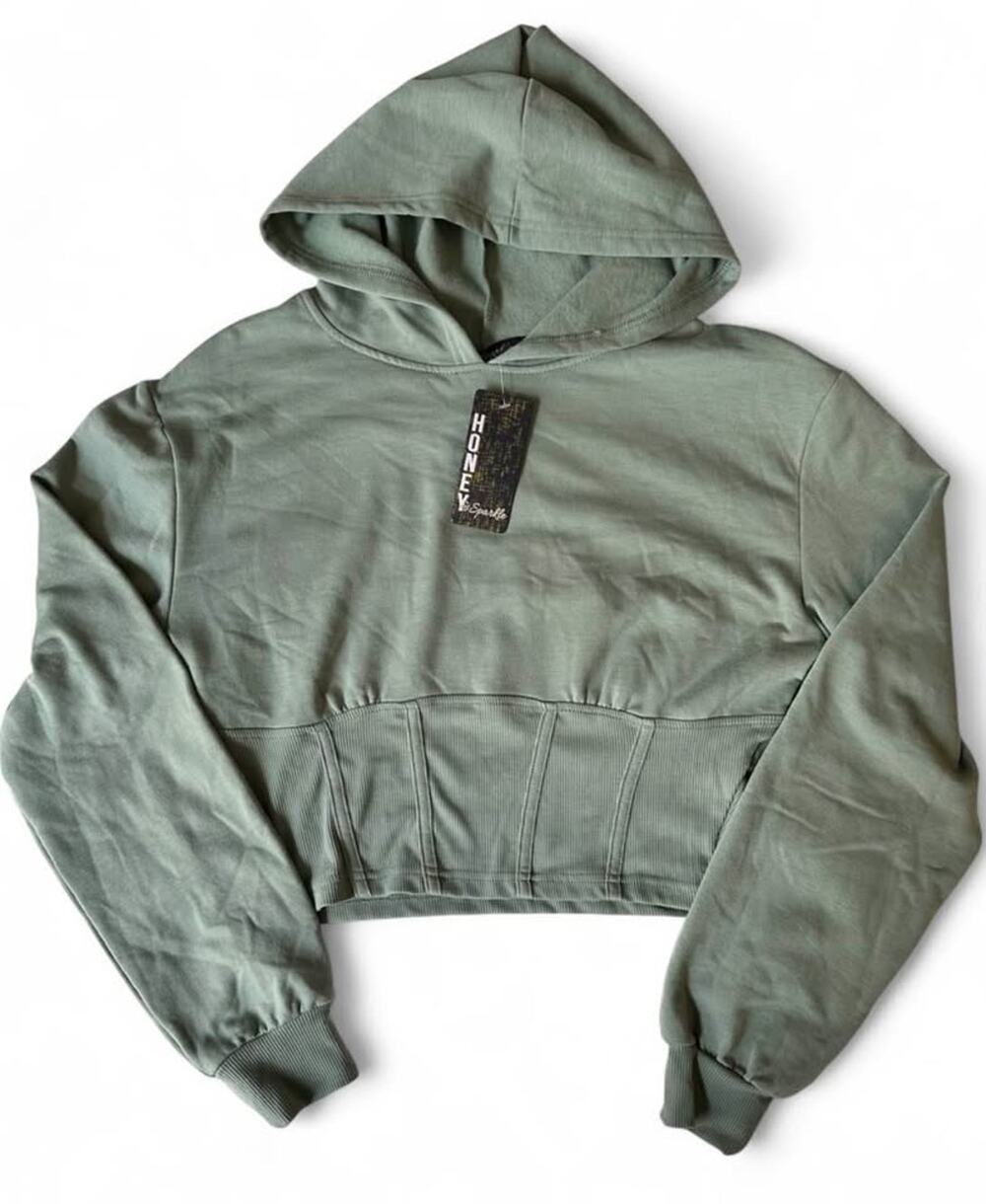 Women's Honey & Sparkle Sage Green Corset Hoodie Medium